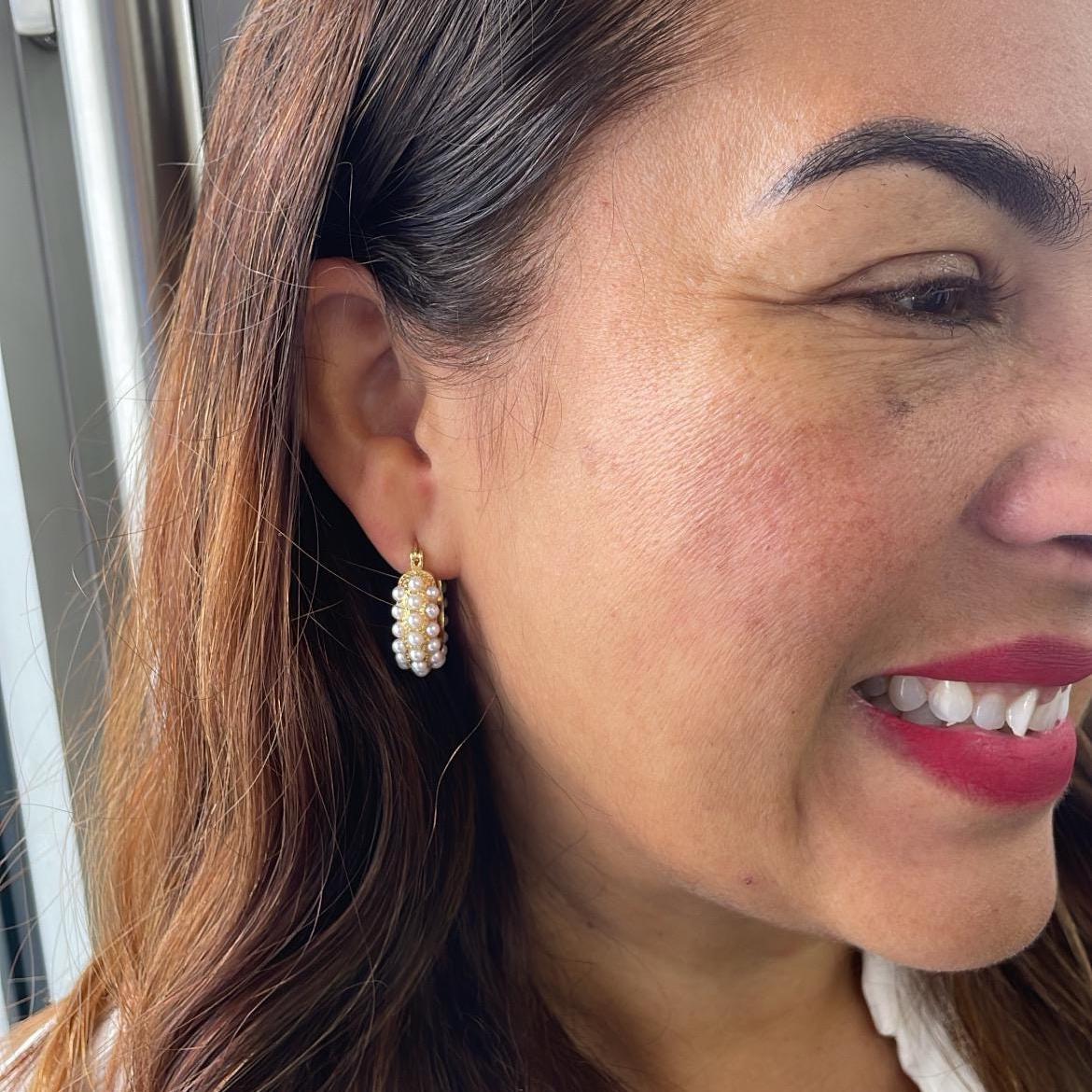 18k Gold Filled Pearl Beaded Thick & Small Hoop Earrings