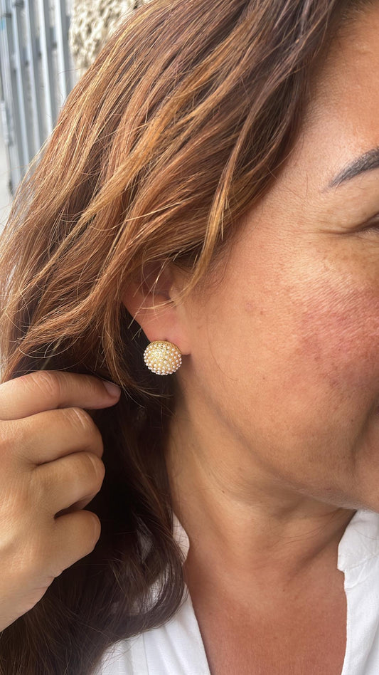18k Gold Filled 15mm Pearl Beaded Stud Earrings