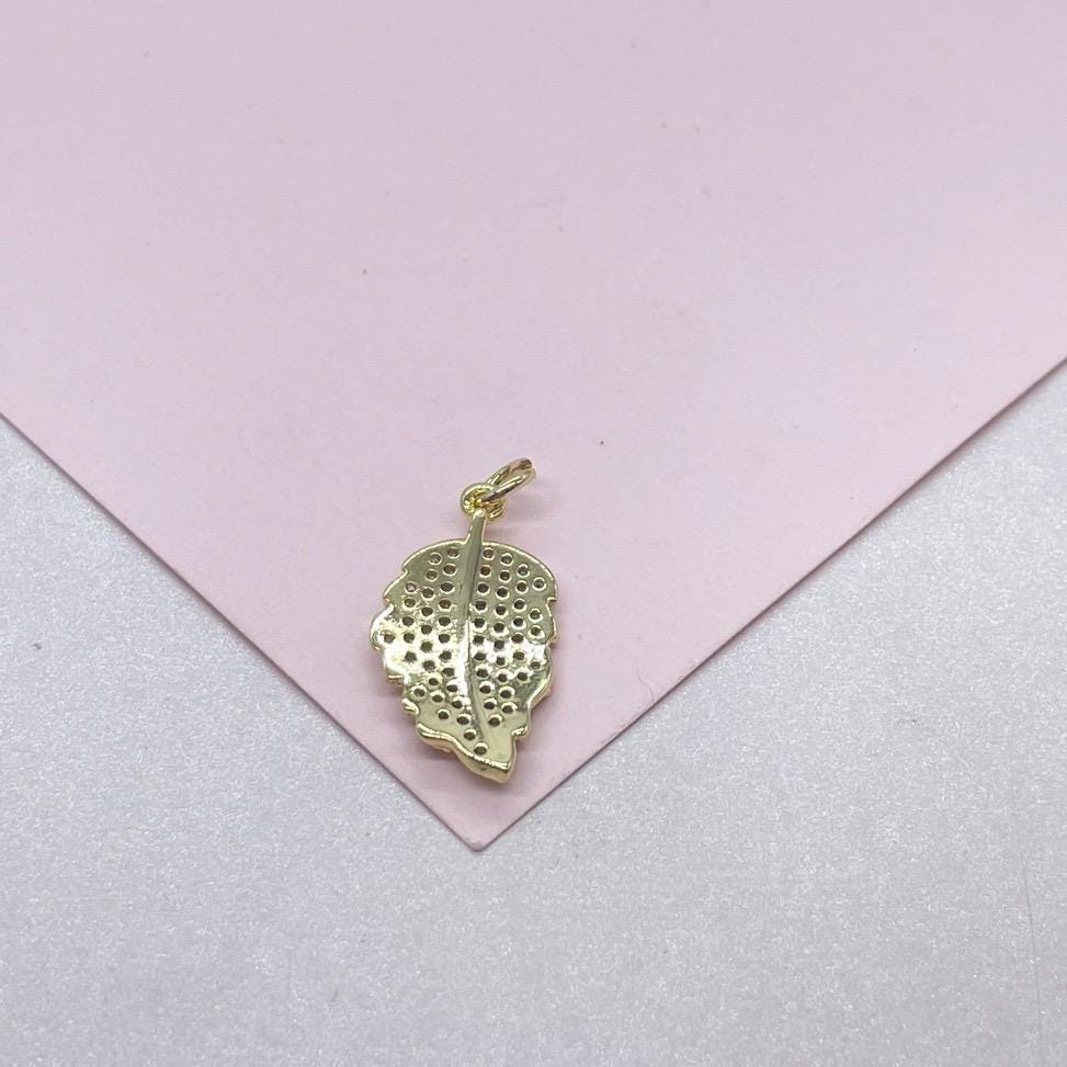 18k Gold Filled Palm Leaf with White Pave CZ, leaf pendant
