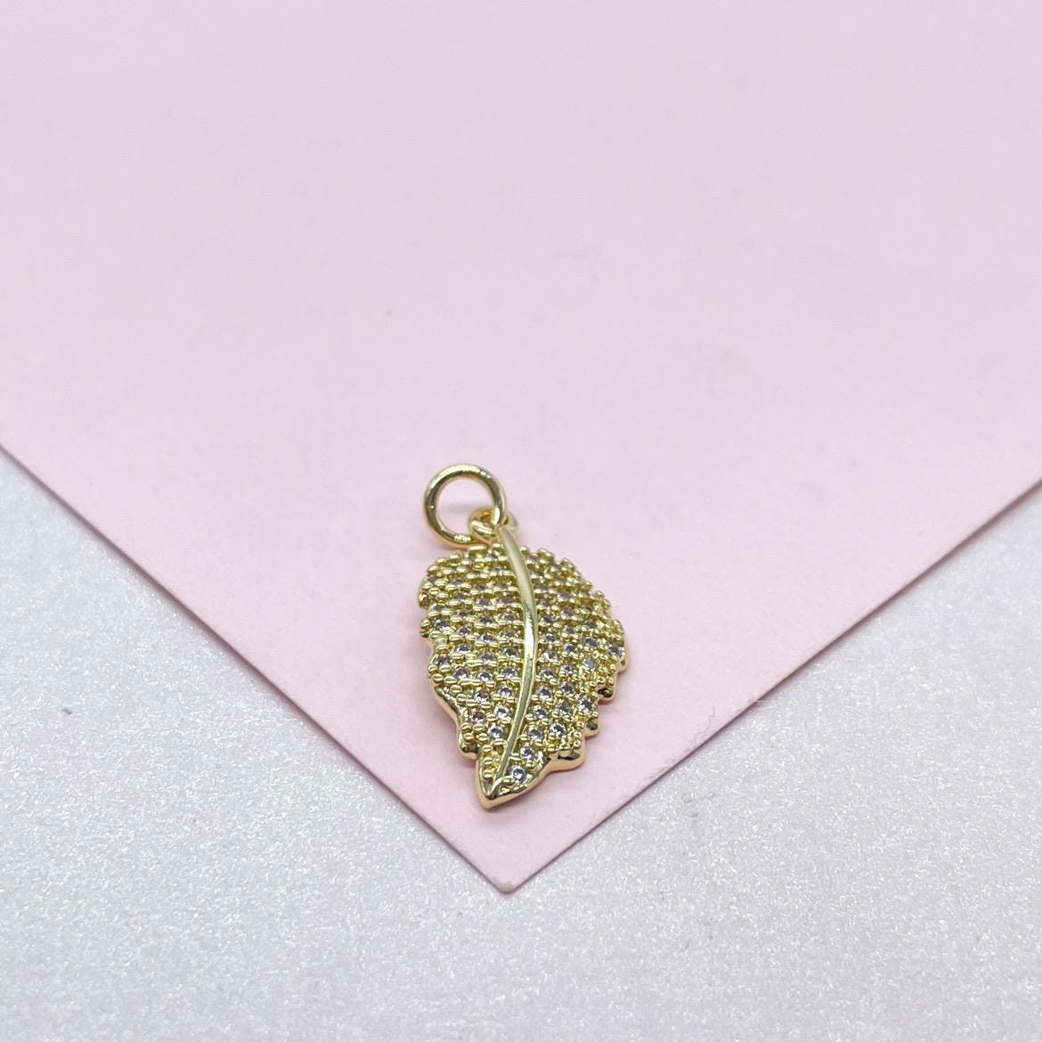 18k Gold Filled Palm Leaf with White Pave CZ, leaf pendant