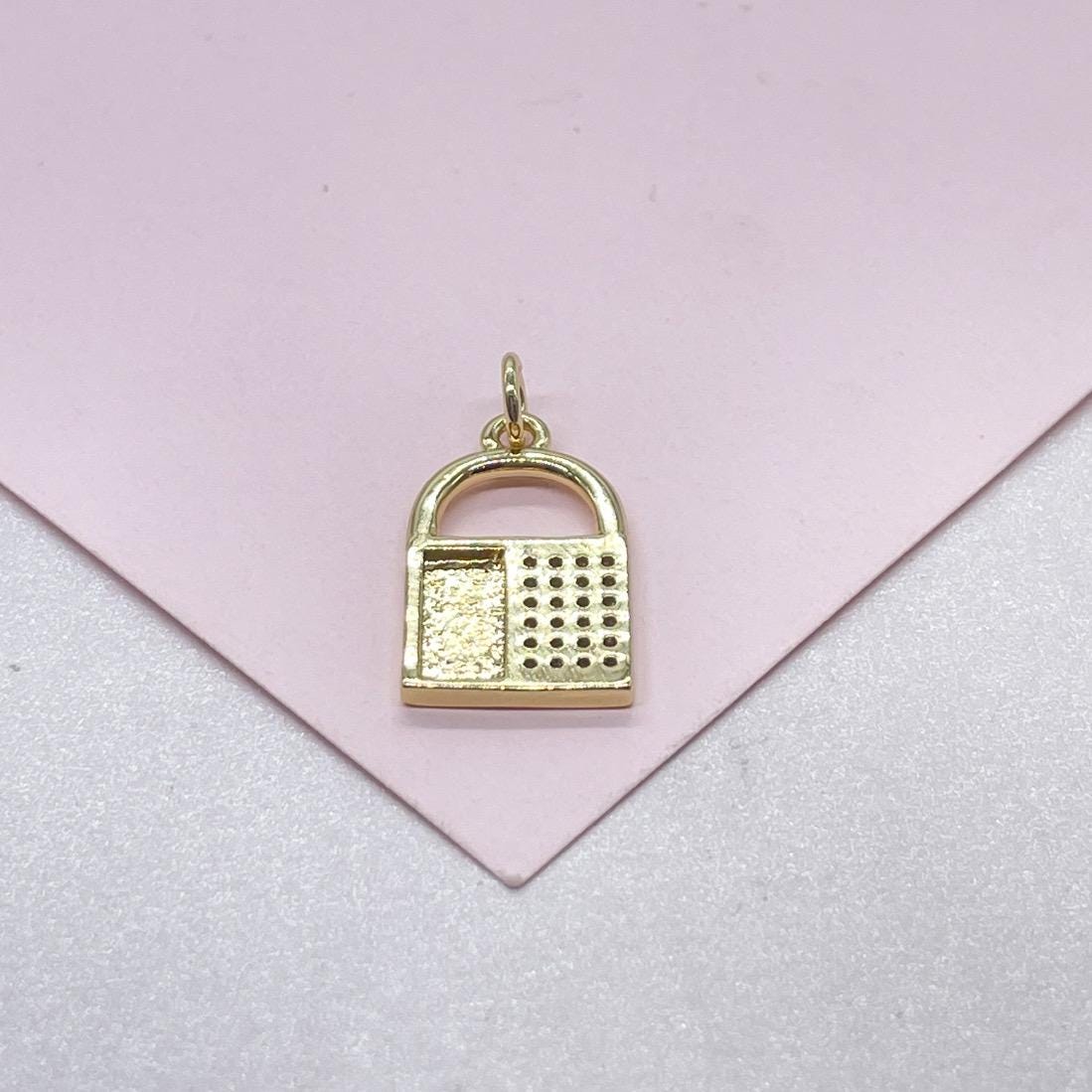 18k Gold Filled Lock Charm with Half Cubic Zirconia and Smooth Gold Surface