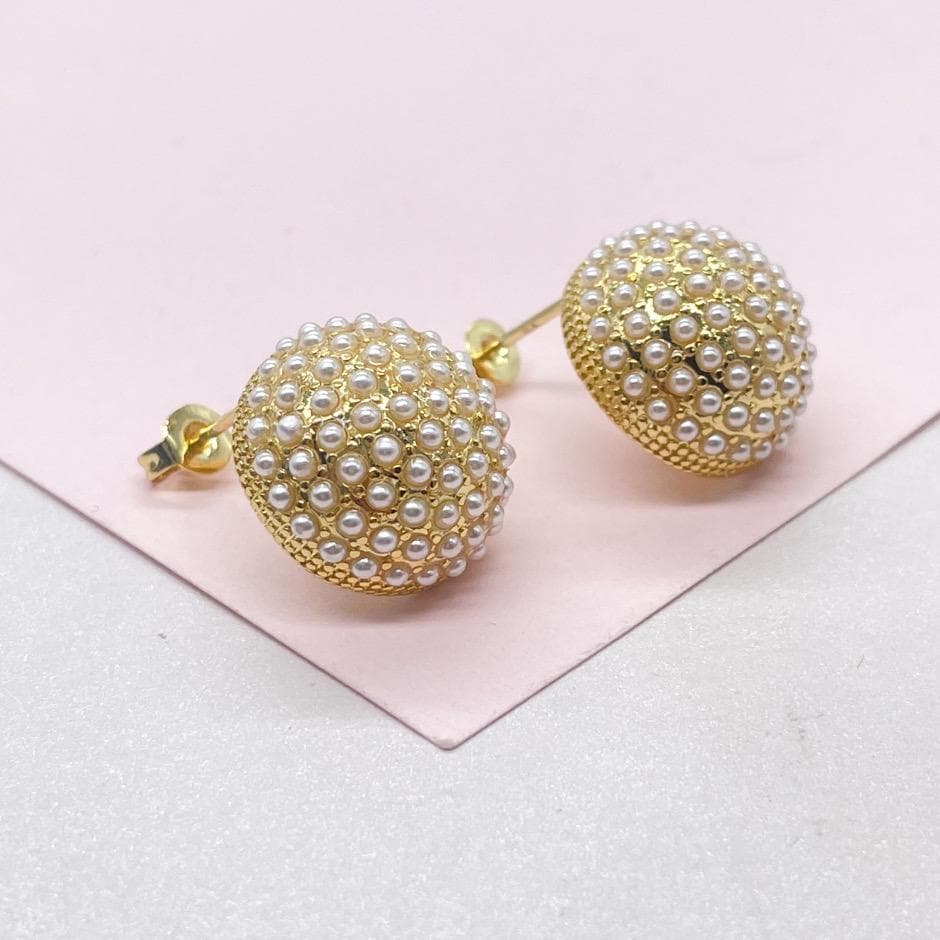 18k Gold Filled 15mm Pearl Beaded Stud Earrings