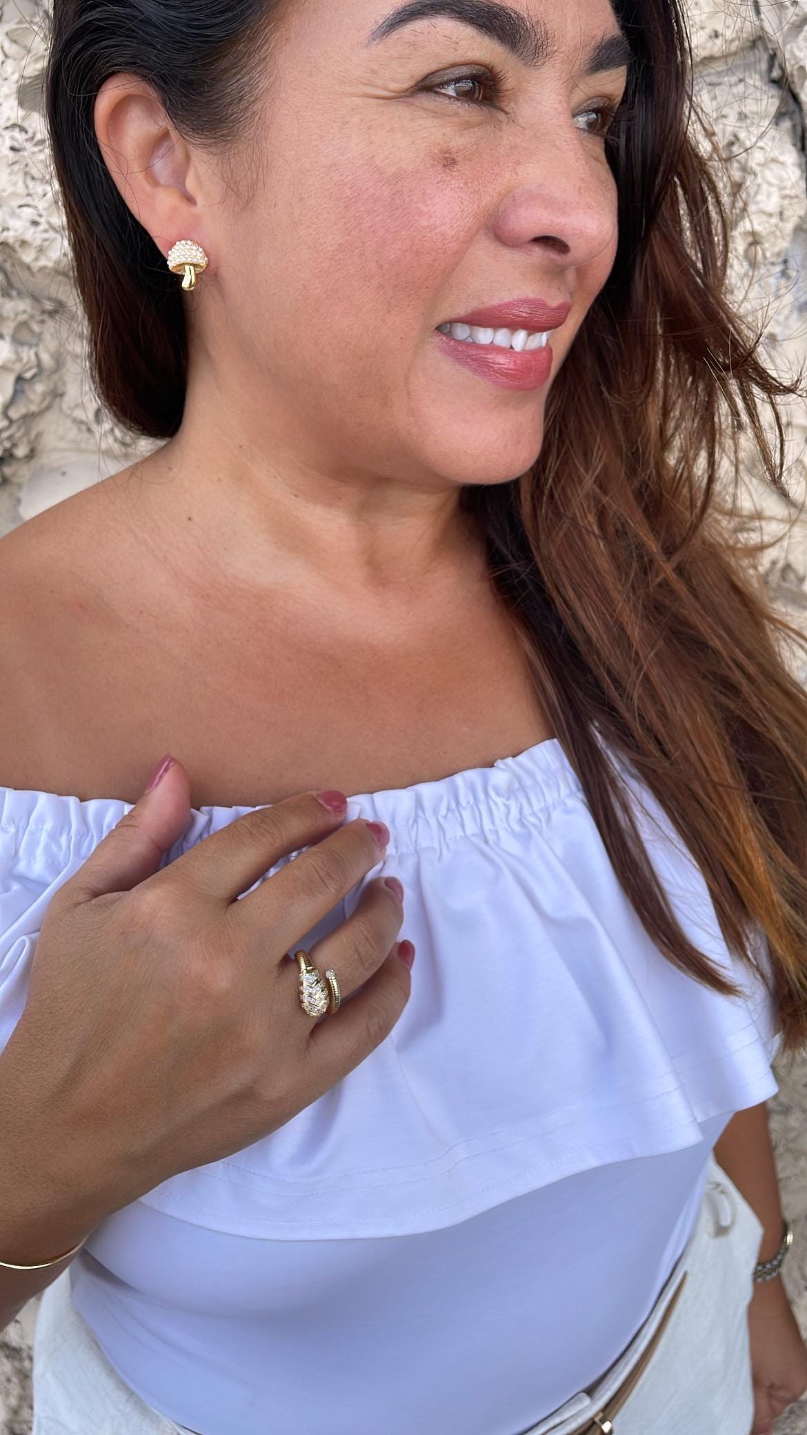 18k Gold-filled Adjustable Serpent Ring with rowed textures and CZ Stones