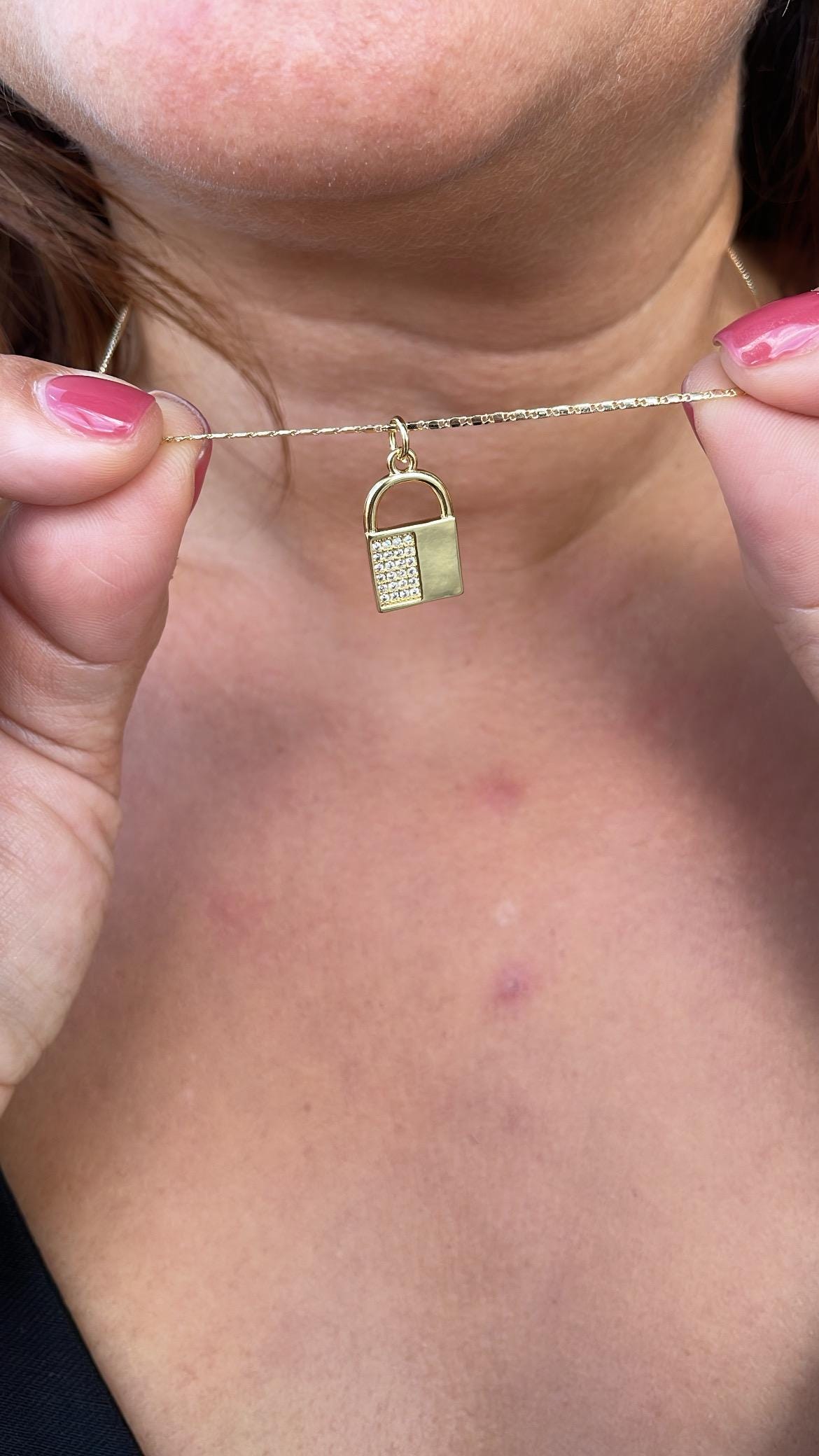 18k Gold Filled Lock Charm with Half Cubic Zirconia and Smooth Gold Surface