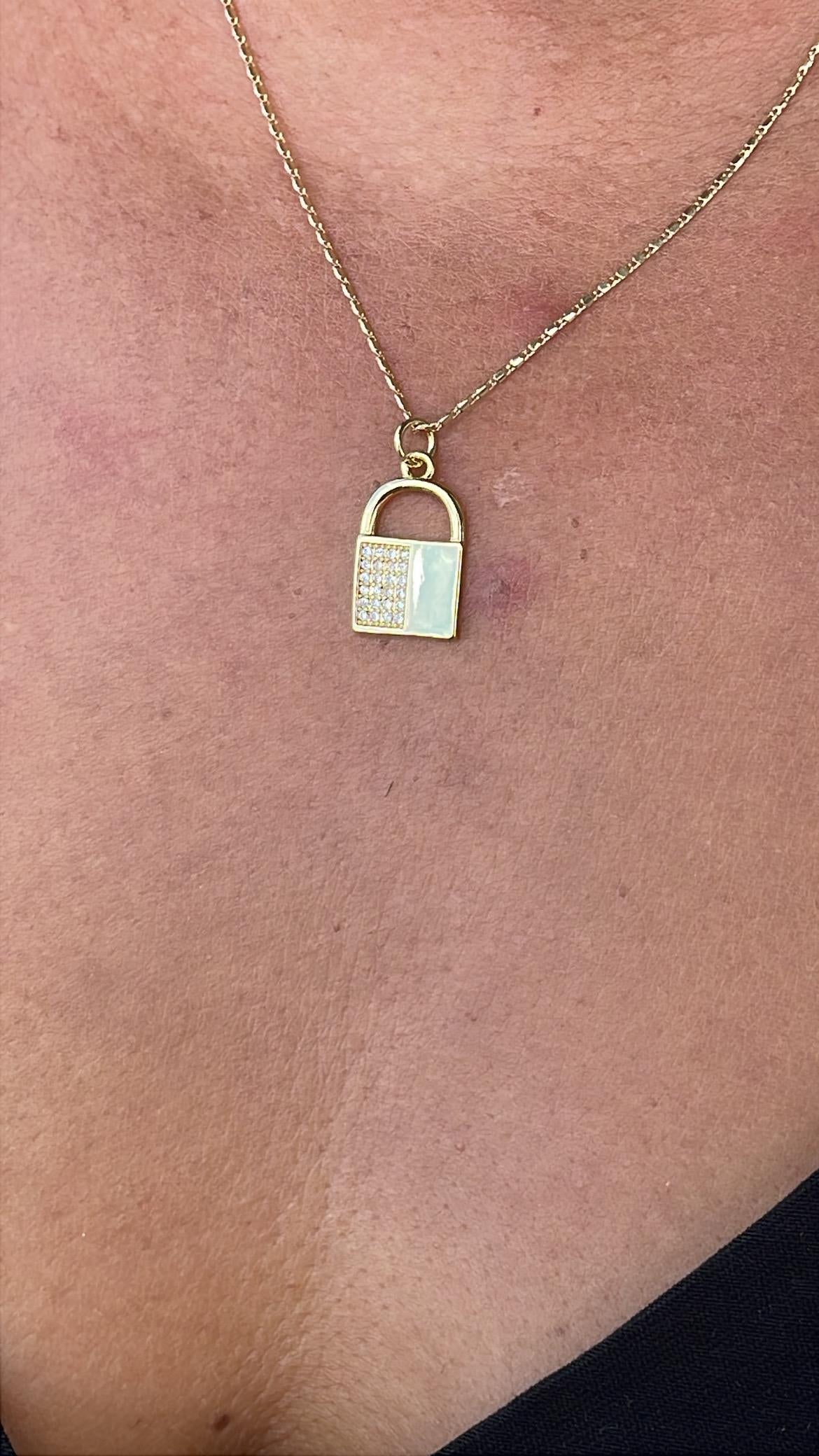 18k Gold Filled Lock Charm with Half Cubic Zirconia and Smooth Gold Surface
