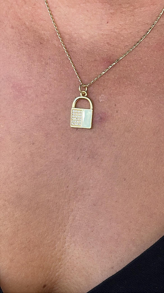 18k Gold Filled Lock Charm with Half Cubic Zirconia and Smooth Gold Surface