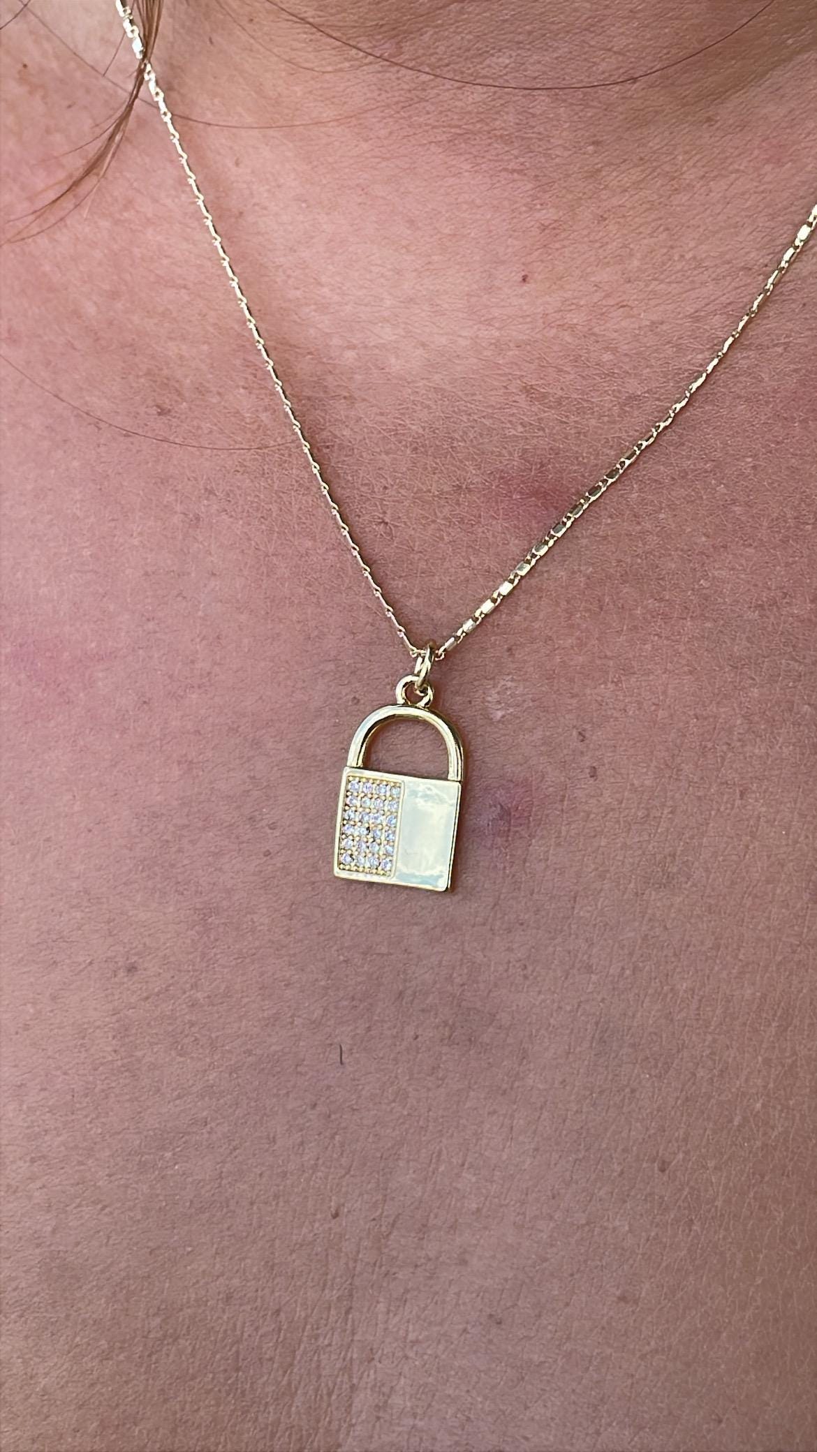 18k Gold Filled Lock Charm with Half Cubic Zirconia and Smooth Gold Surface