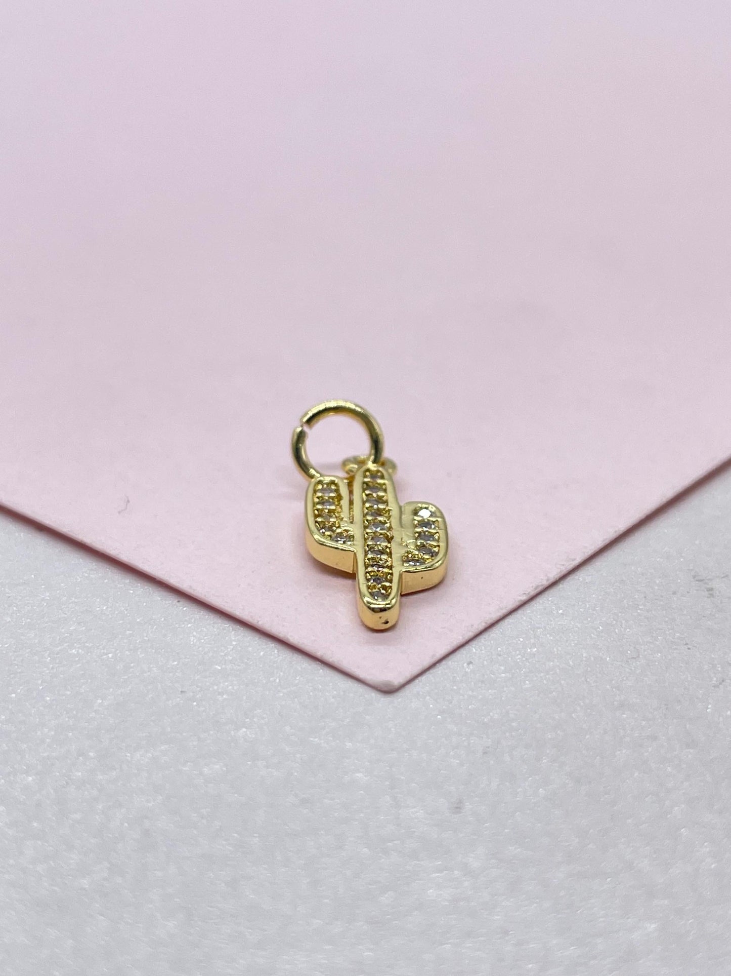 18k Gold Filled Cactus plant with White Pave CZ, cactus pendant summer jewelry,