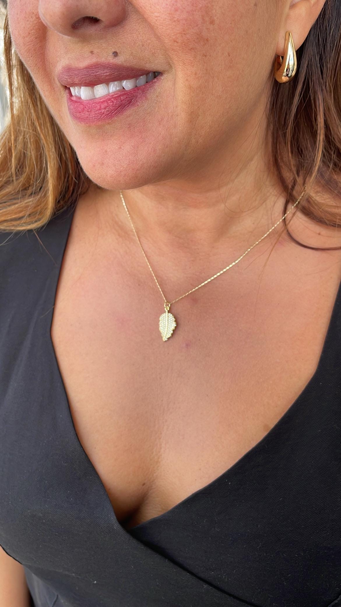 18k Gold Filled Palm Leaf with White Pave CZ, leaf pendant
