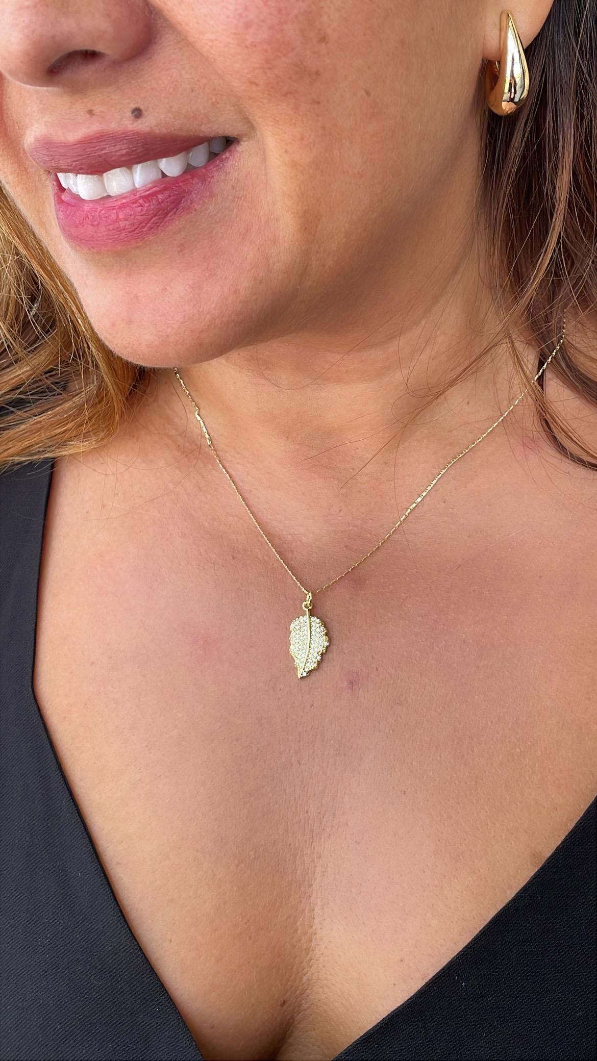 18k Gold Filled Palm Leaf with White Pave CZ, leaf pendant