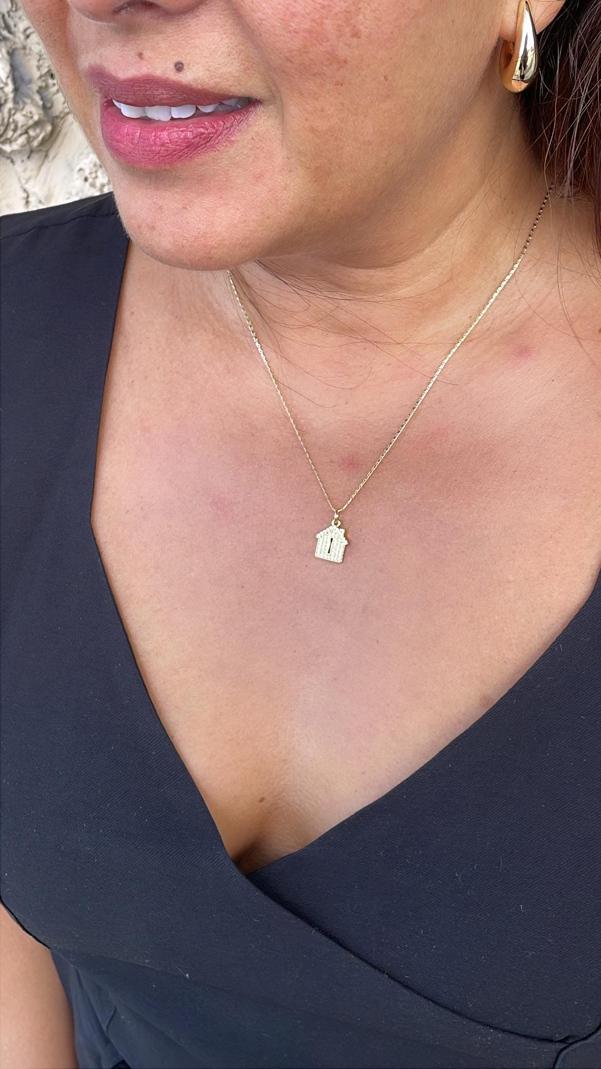 18k Gold Filled Mini House Charm with Key Whole CZ Pave