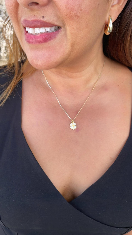 18k Gold Filled Puffy Clover Pendant with CZ Pave Stones
