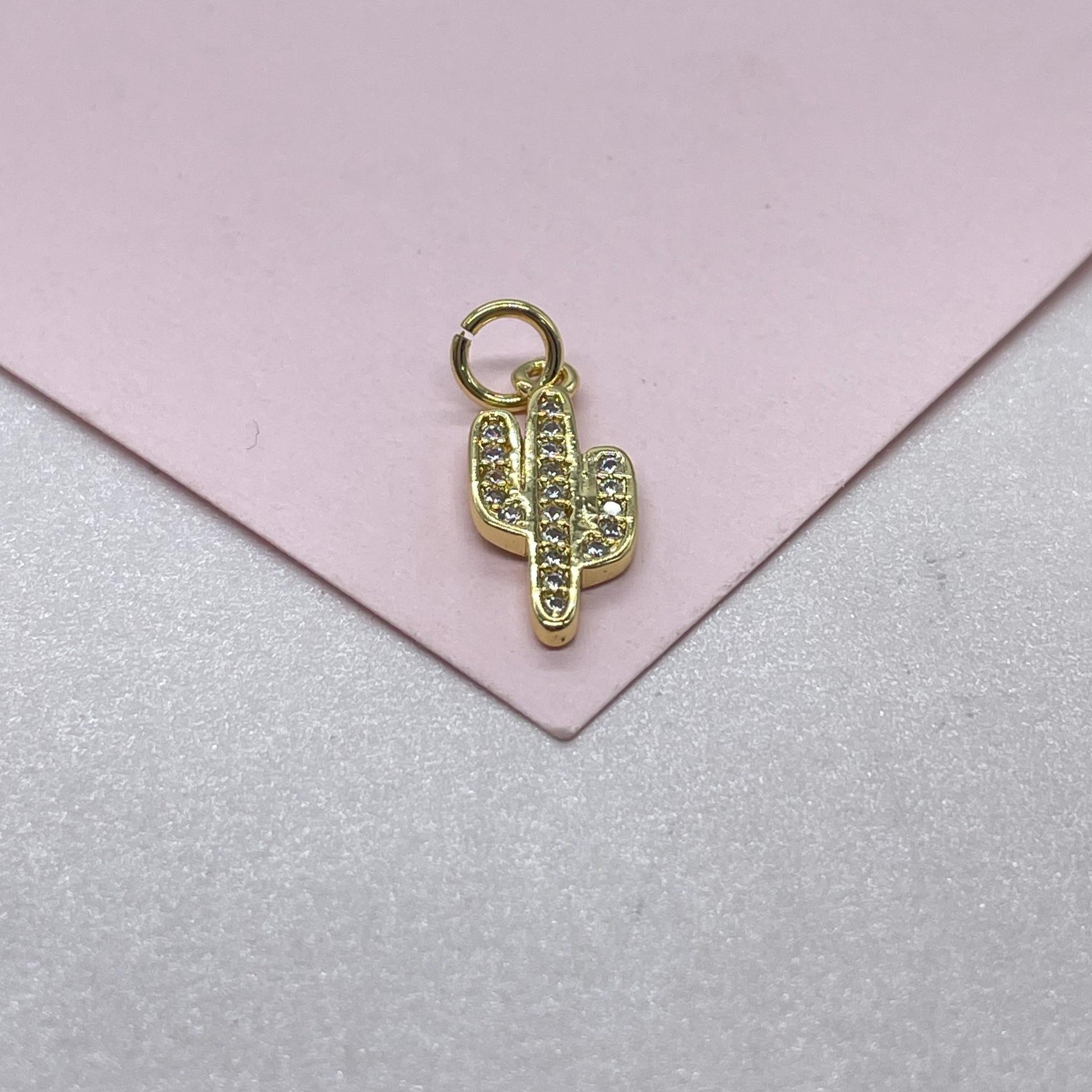 18k Gold Filled Cactus plant with White Pave CZ, cactus pendant summer jewelry,