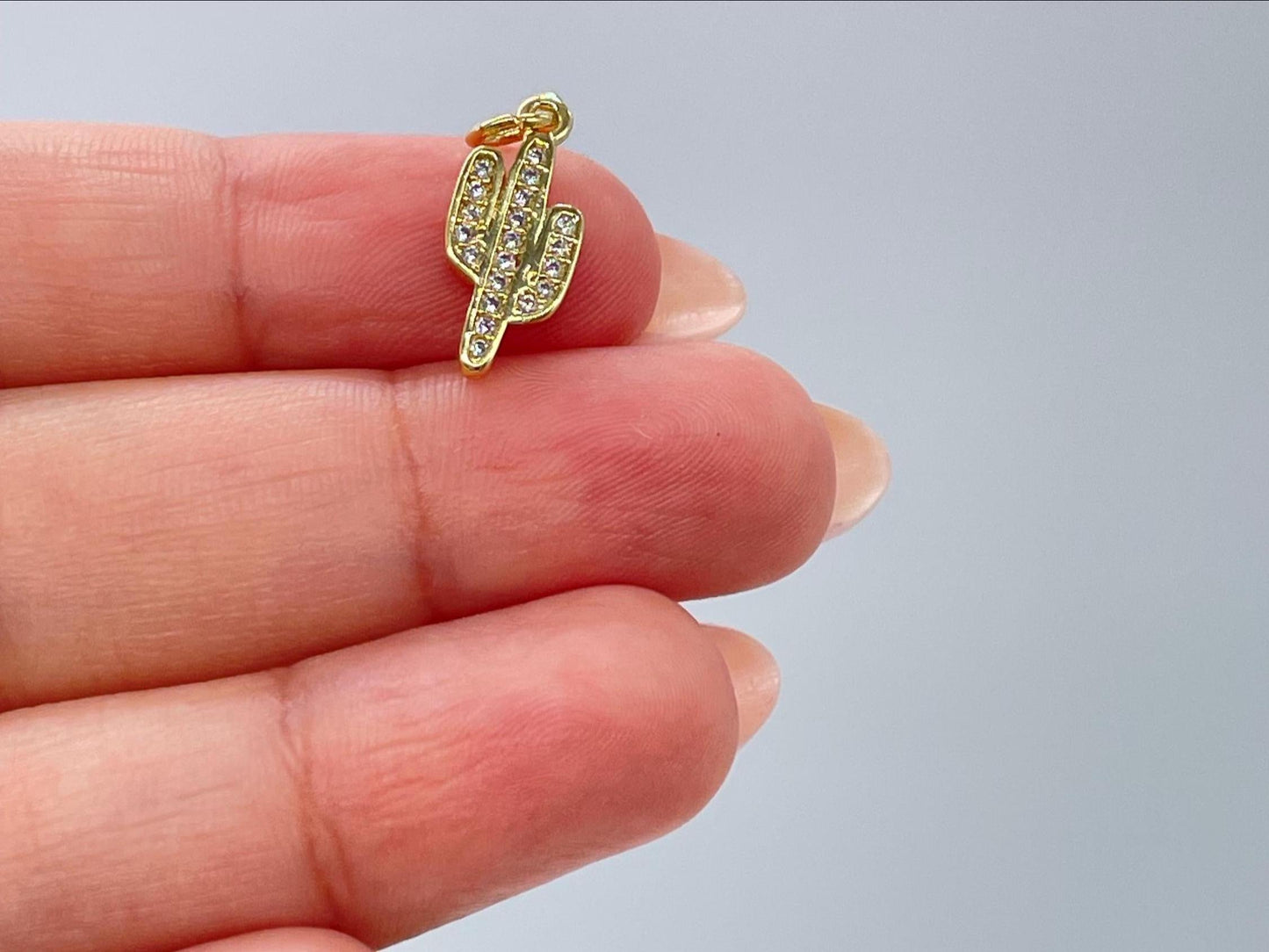 18k Gold Filled Cactus plant with White Pave CZ, cactus pendant summer jewelry,