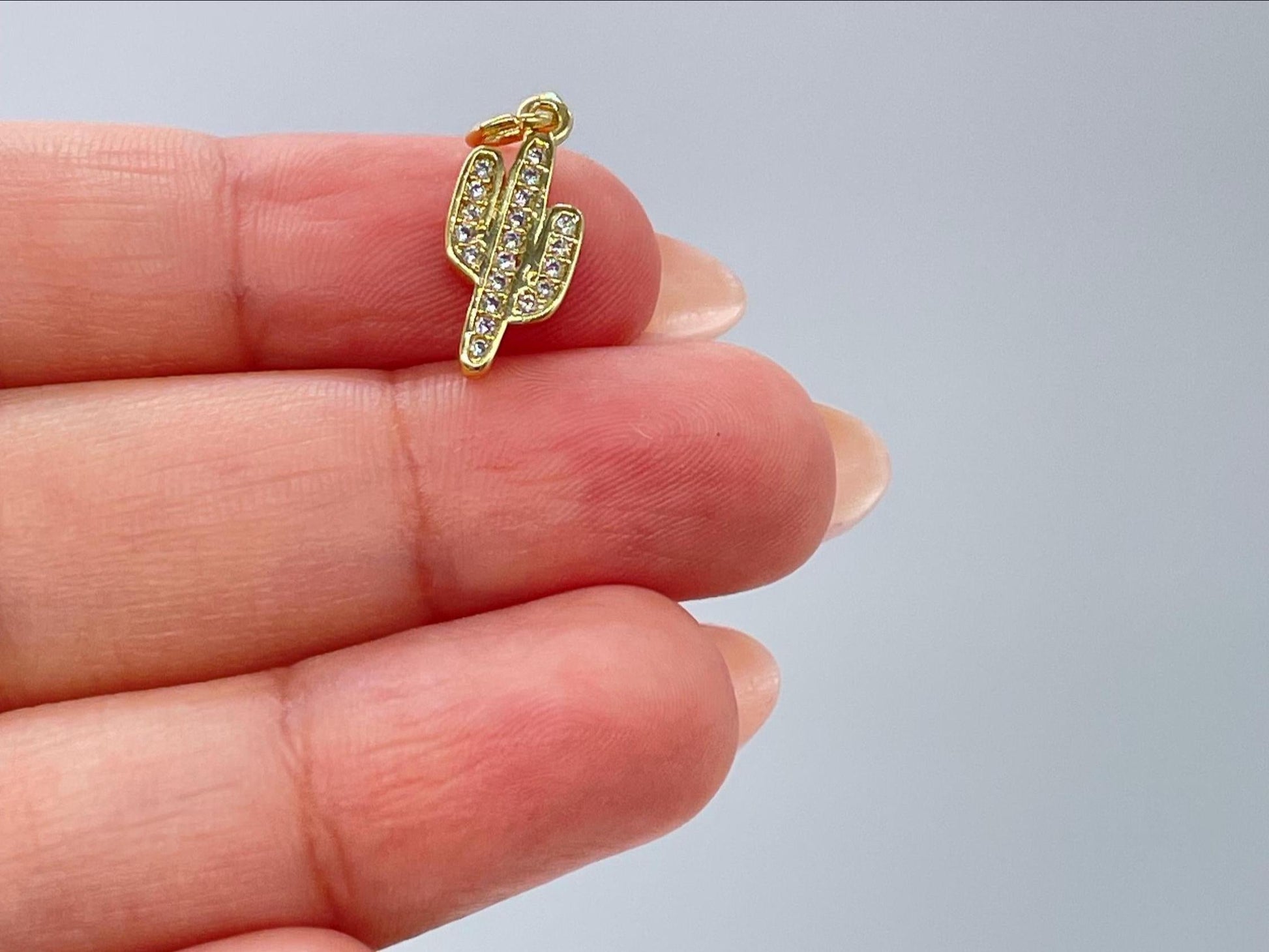 18k Gold Filled Cactus plant with White Pave CZ, cactus pendant summer jewelry,