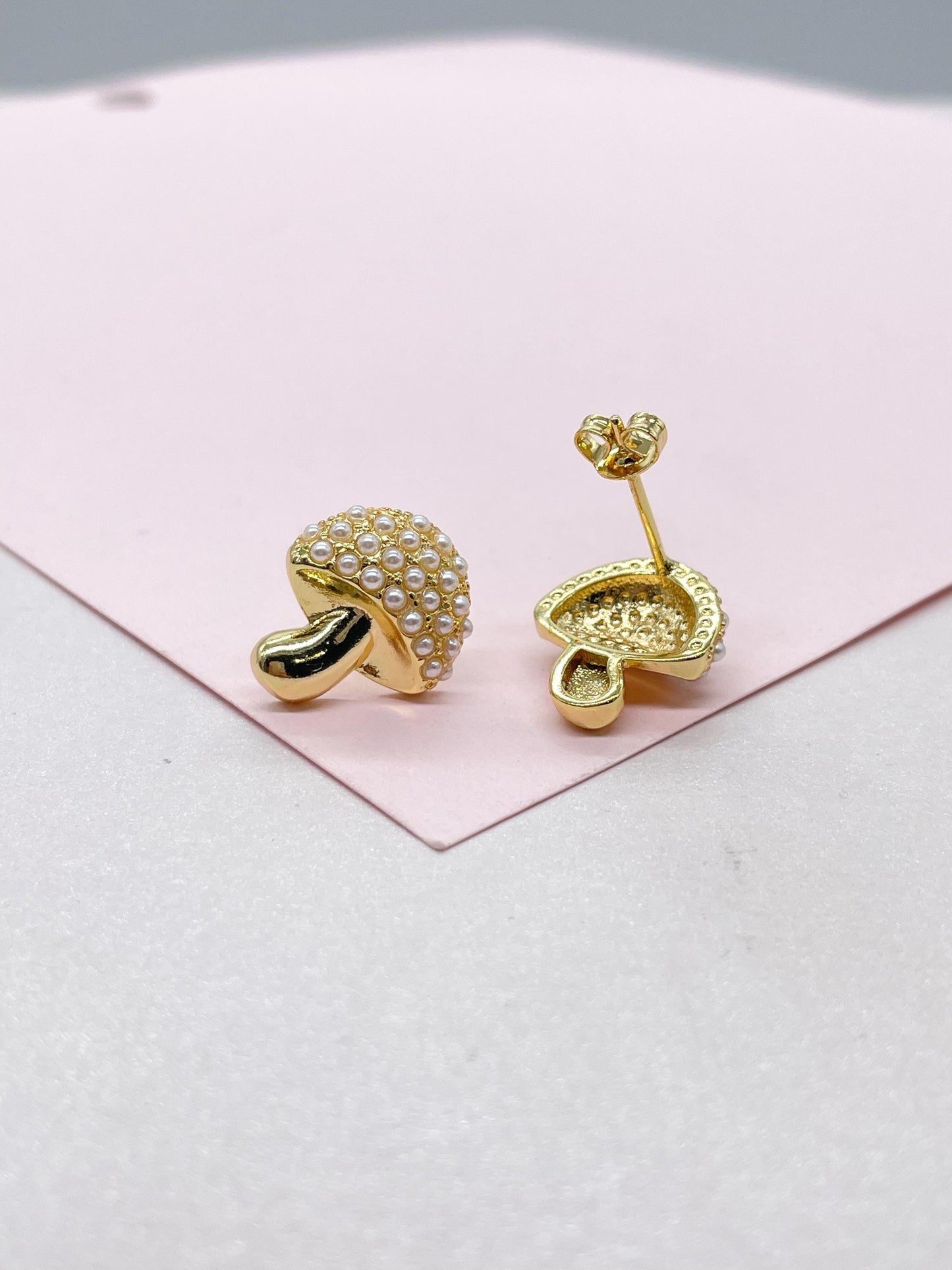 18k Gold Filled Beaded Mushroom Stud Earrings