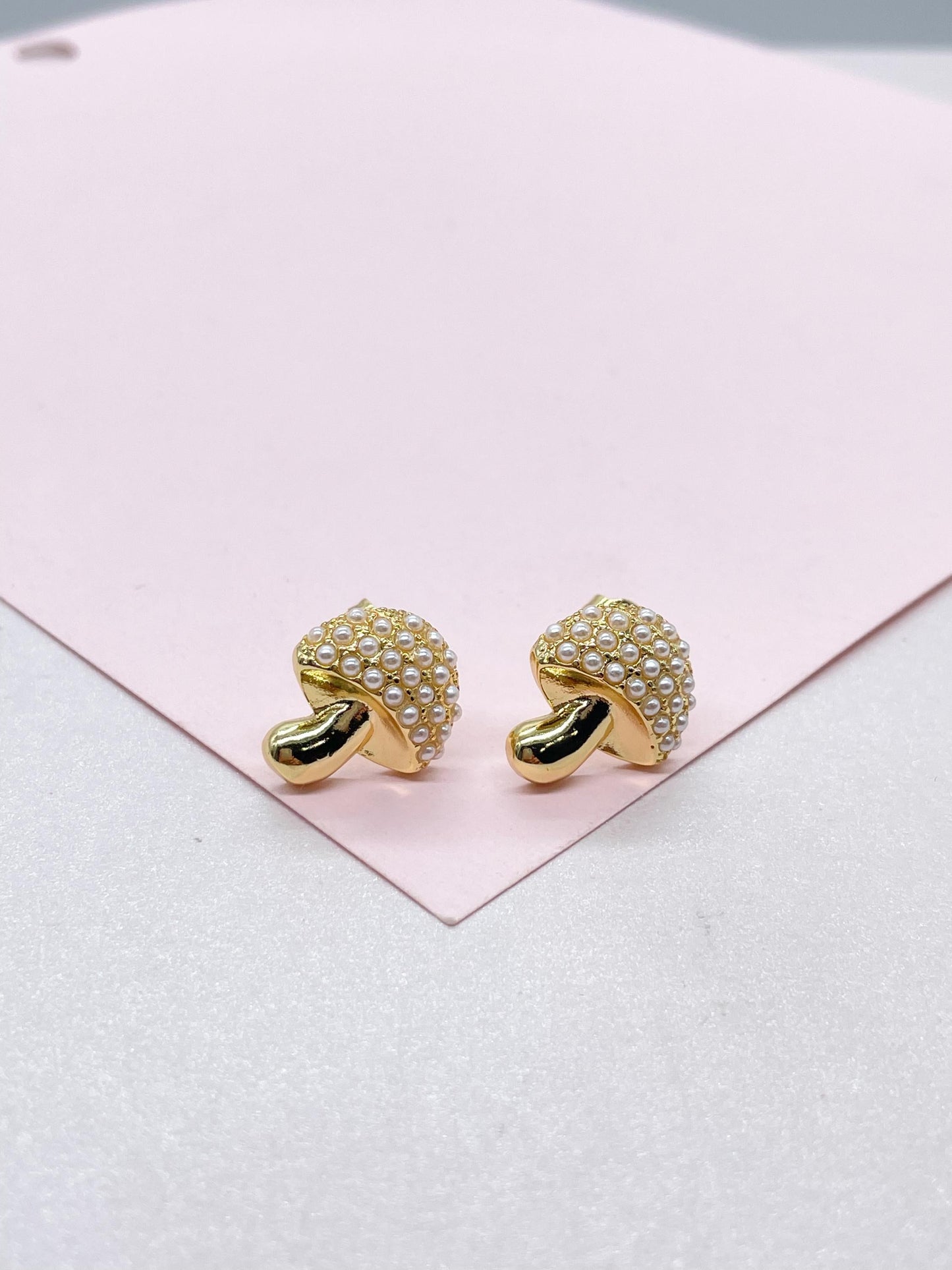 18k Gold Filled Beaded Mushroom Stud Earrings