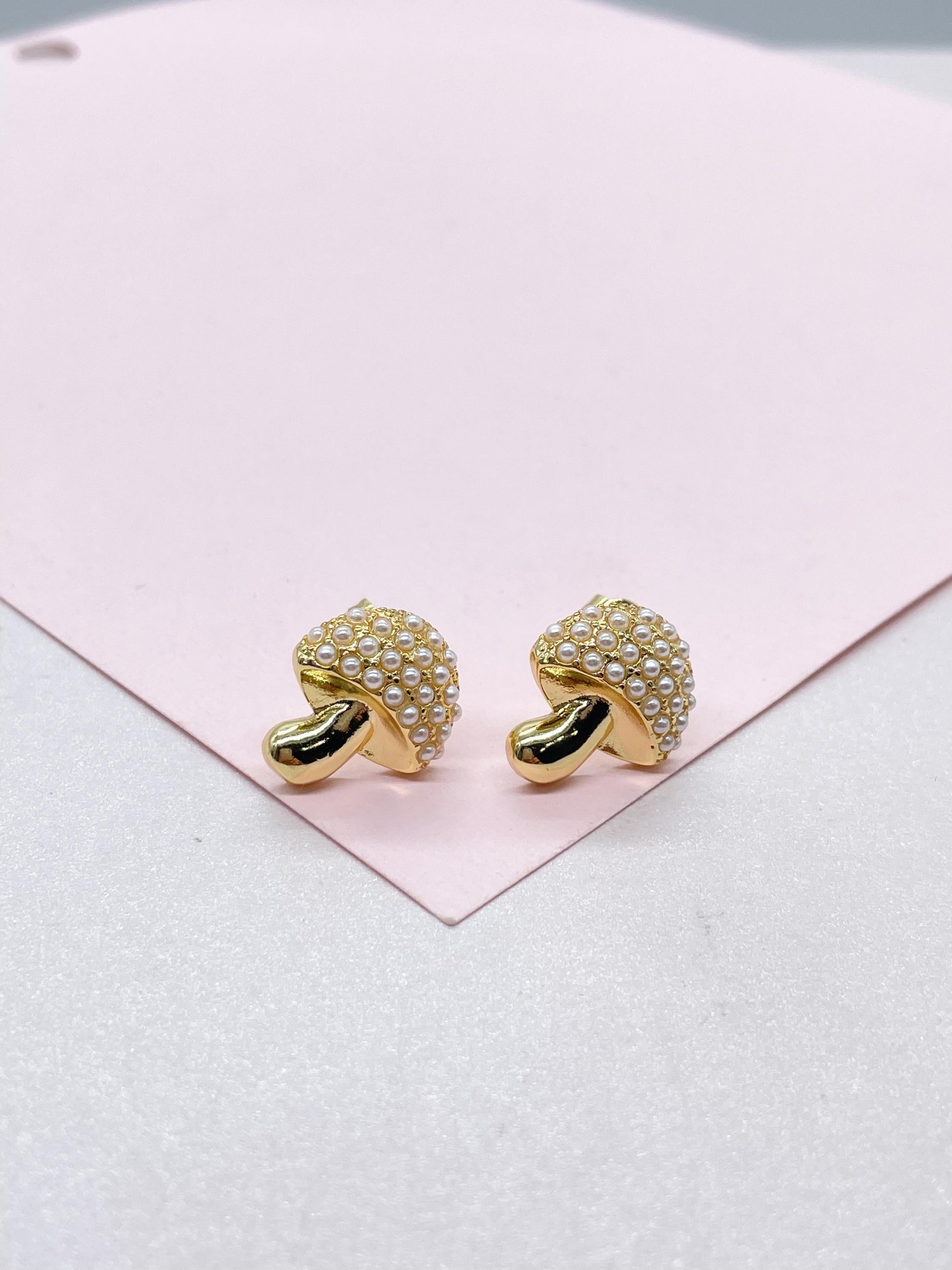 18k Gold Filled Beaded Mushroom Stud Earrings