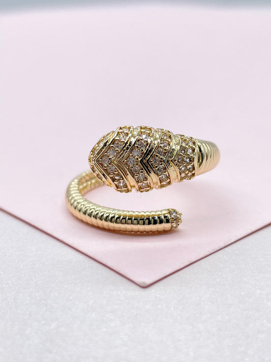 18k Gold-filled Adjustable Serpent Ring with rowed textures and CZ Stones