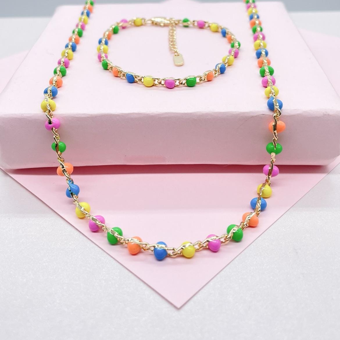 18k Gold Filled Colorful Enamel and Link set, sold seperately