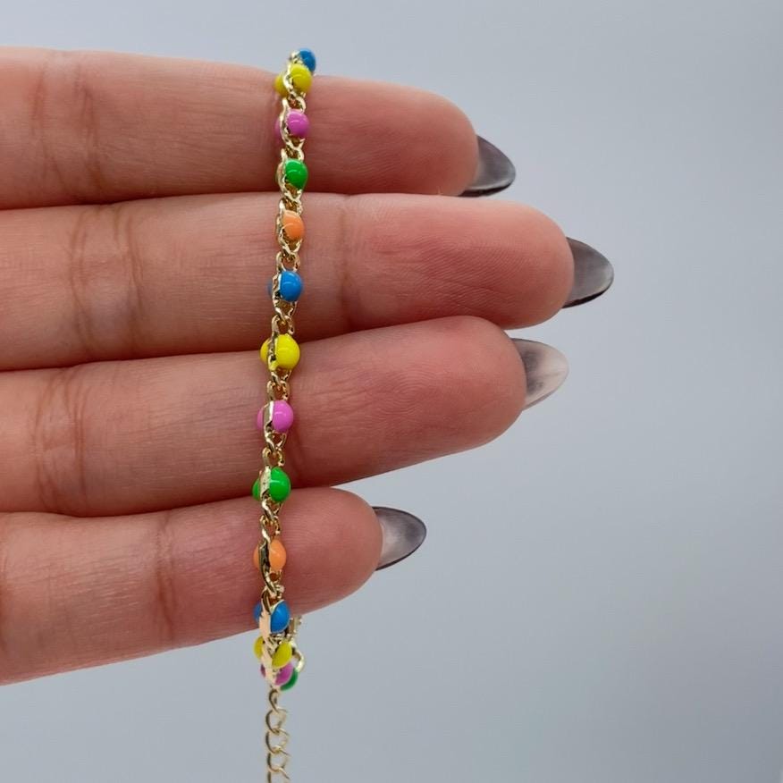 18k Gold Filled Colorful Enamel and Link Anklet