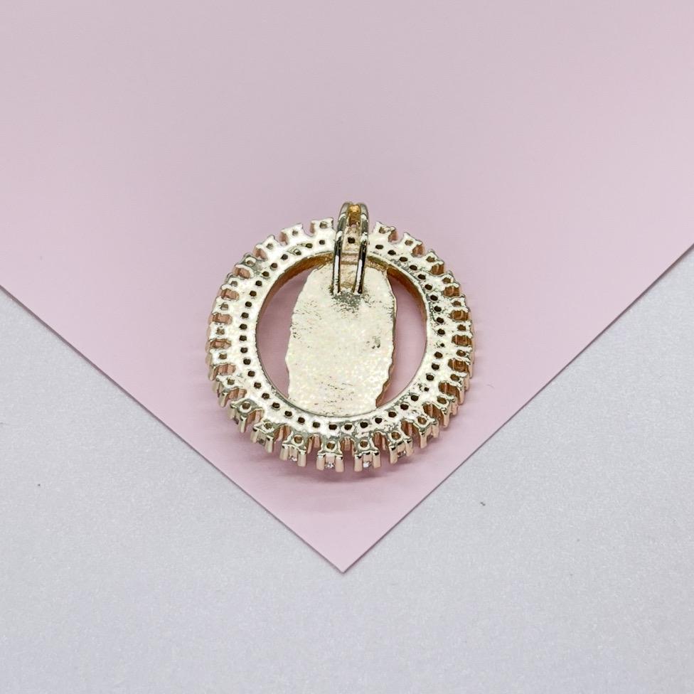 18k Gold Filled Cut Out Virgin Mary Pendant Crowned with CZ Pave