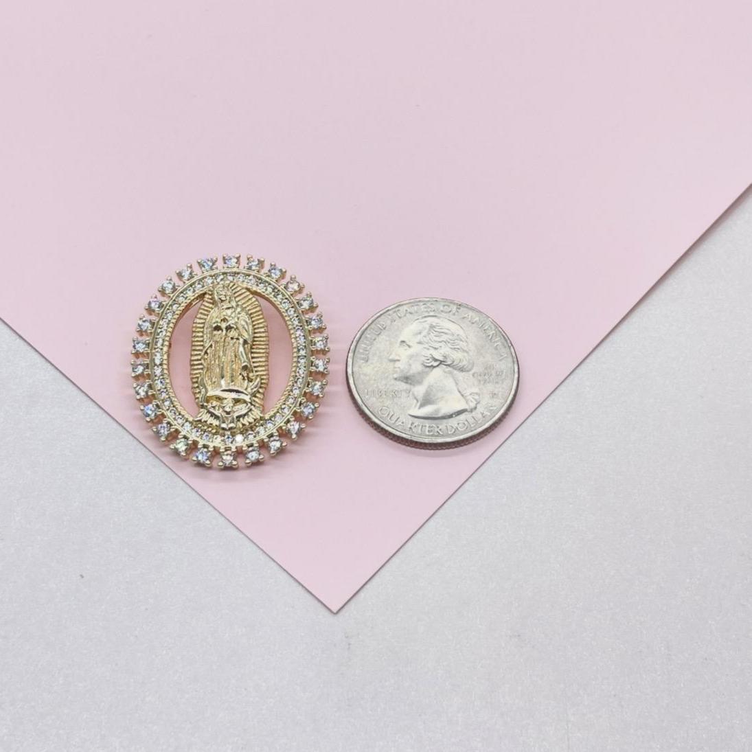 18k Gold Filled Cut Out Virgin Mary Pendant Crowned with CZ Pave