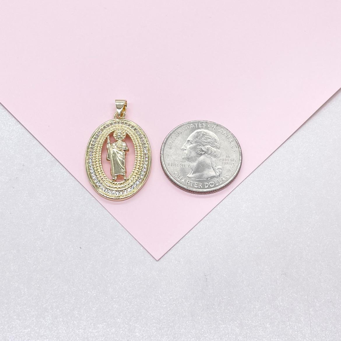 18k Colorful St Jude Medallion Pendant with Micro CZ Stones