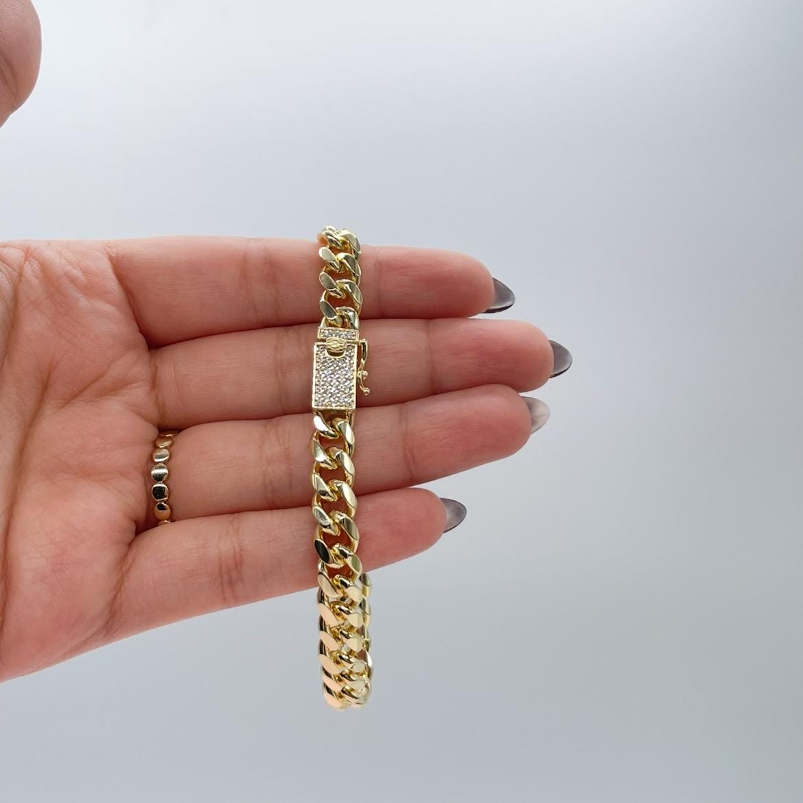 18k Gold Filled Round Edged 7mm Miami Cuban Link Necklace featuring Zirconia Box Clasp