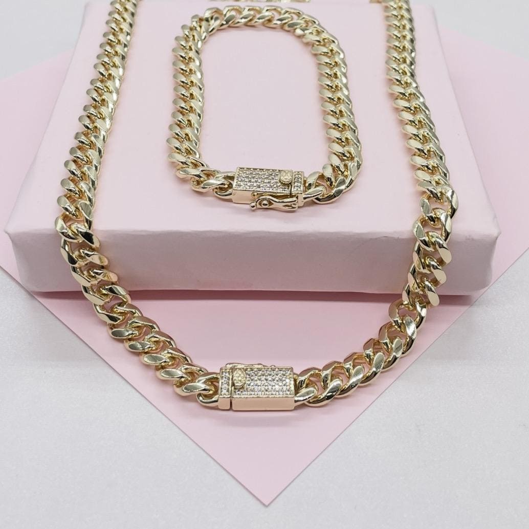 18k Gold Filled Round Edged 7mm Miami Cuban Link Necklace featuring Zirconia Box Clasp