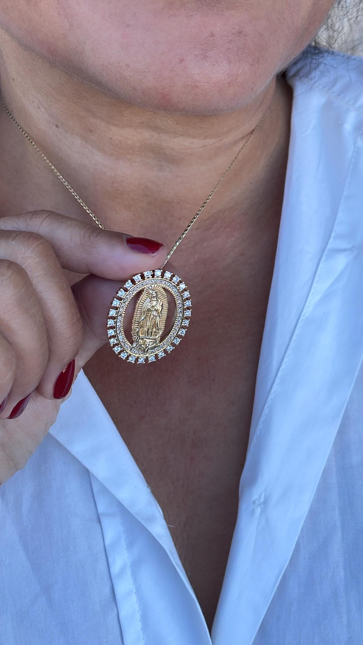 18k Gold Filled Cut Out Virgin Mary Pendant Crowned with CZ Pave