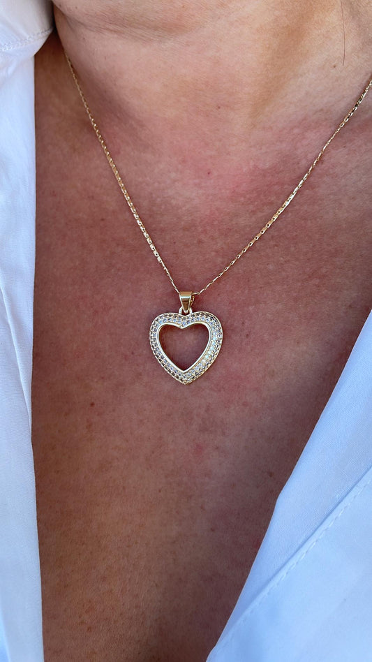 18k Gold Filled Heart Pendant wth smooth sleek outline and with Round CZ Stones