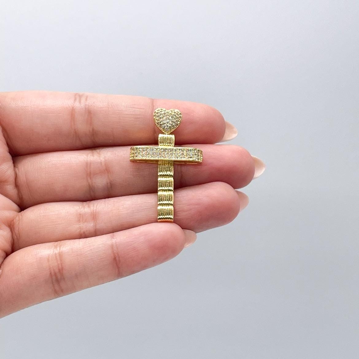 18k Gold Filled Crucifix Cross With Pave CZ Hearts