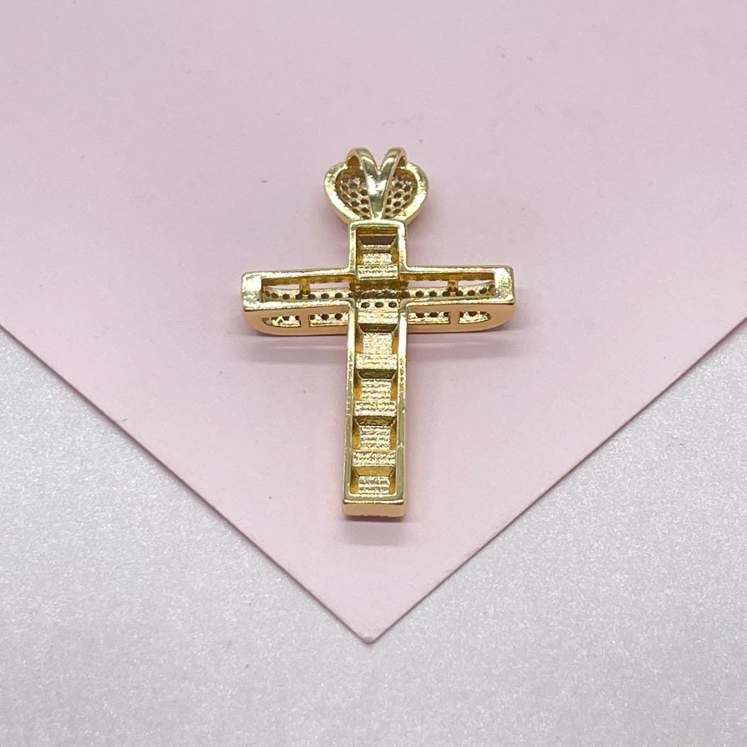 18k Gold Filled Crucifix Cross With Pave CZ Hearts