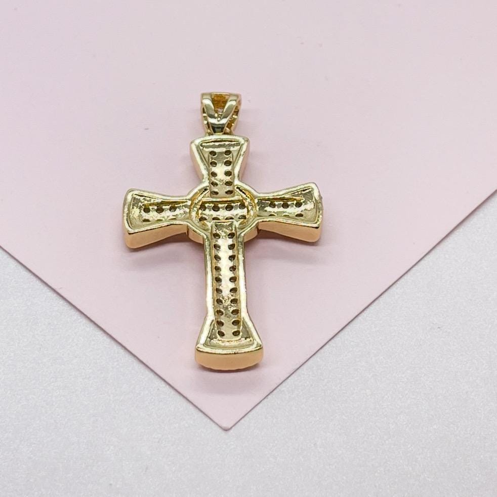 18k Gold Filled Crucifix Cross Patterned with CZ and Engraving Patterns