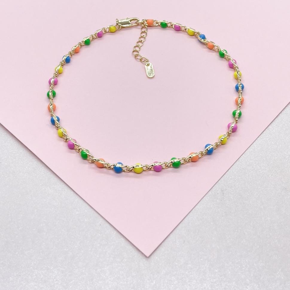 18k Gold Filled Colorful Enamel and Link Anklet