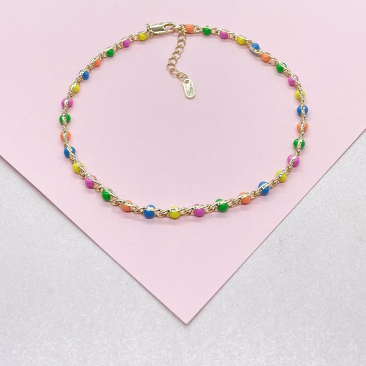 18k Gold Filled Colorful Enamel and Link Anklet