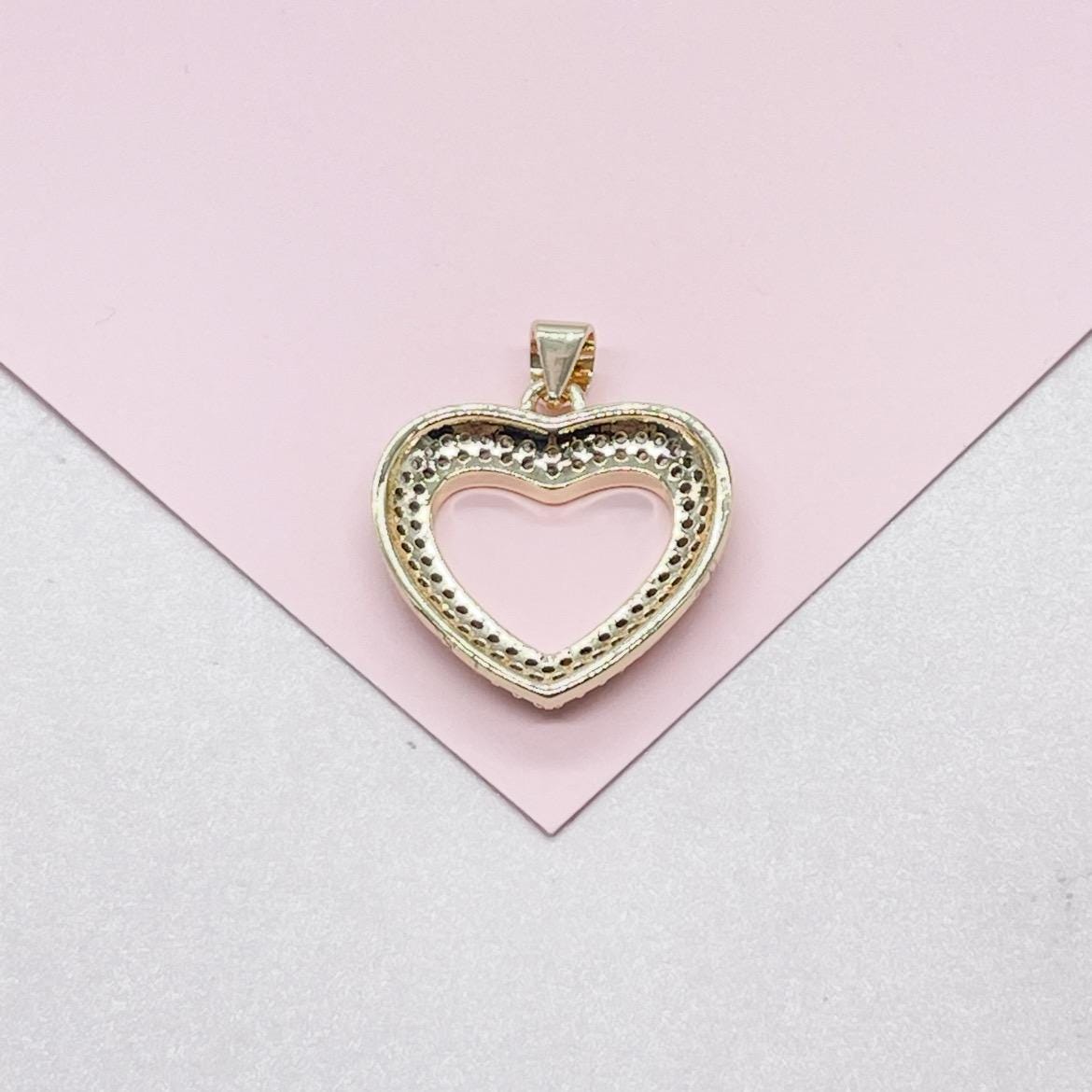 18k Gold Filled Heart Pendant wth smooth sleek outline and with Round CZ Stones