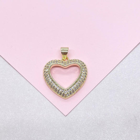 18k Gold Filled Heart Pendant wth smooth sleek outline and with Round CZ Stones