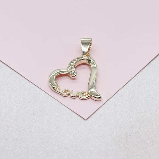 18k Gold Filled XL Engraved Love Heart Pendant with cz
