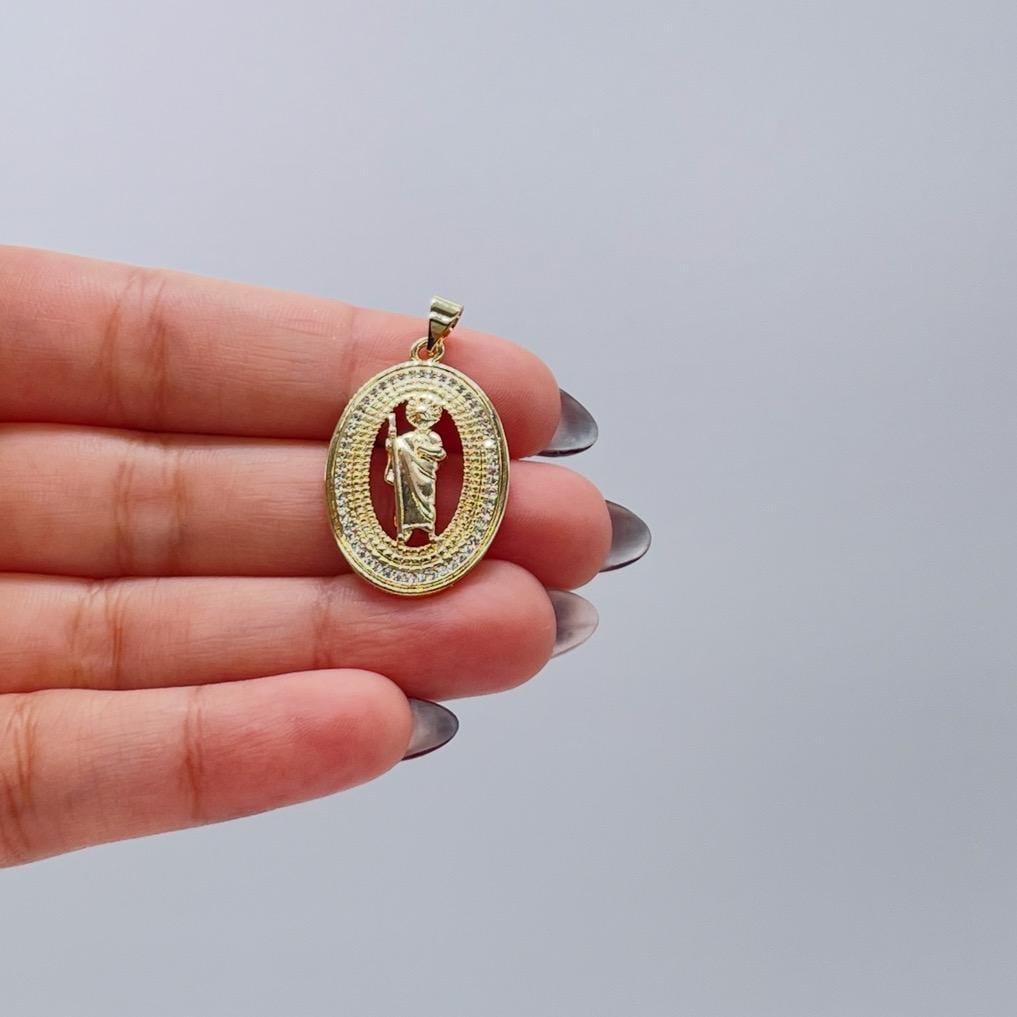 18k Colorful St Jude Medallion Pendant with Micro CZ Stones