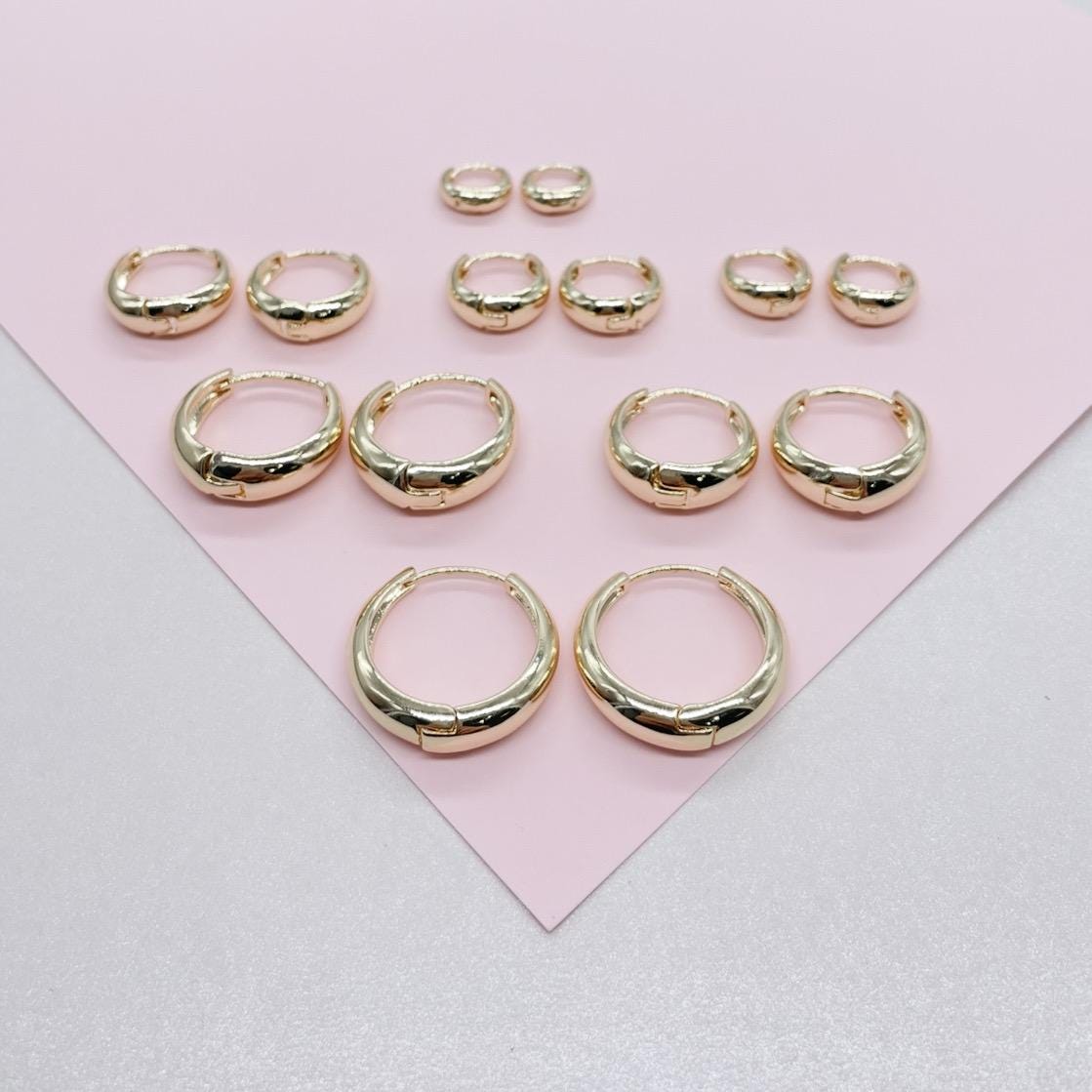 18k Gold Filled Plain Tear Drop Shaped Huggie Hoop Earrings In Three Sizes