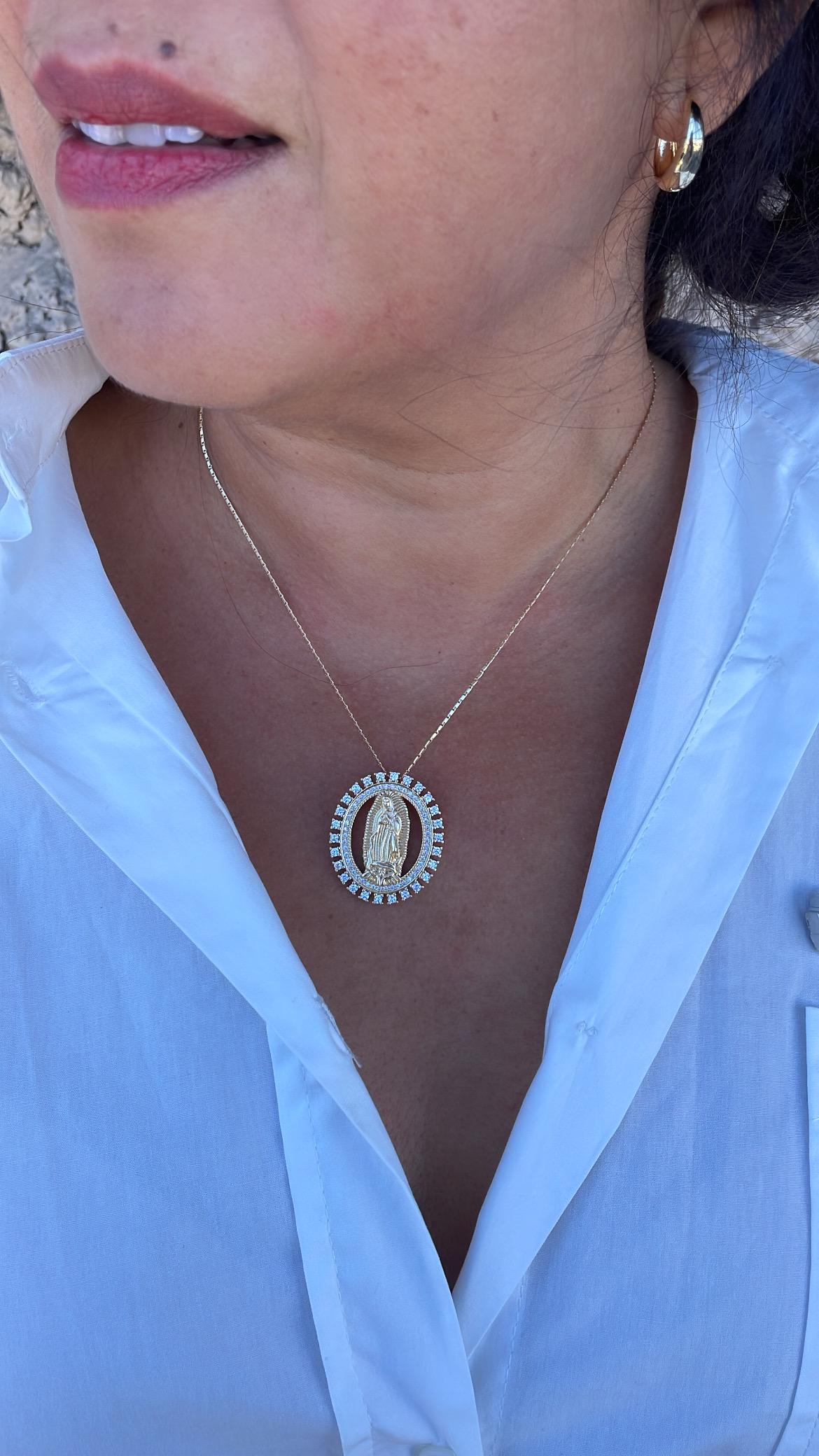 18k Gold Filled Cut Out Virgin Mary Pendant Crowned with CZ Pave