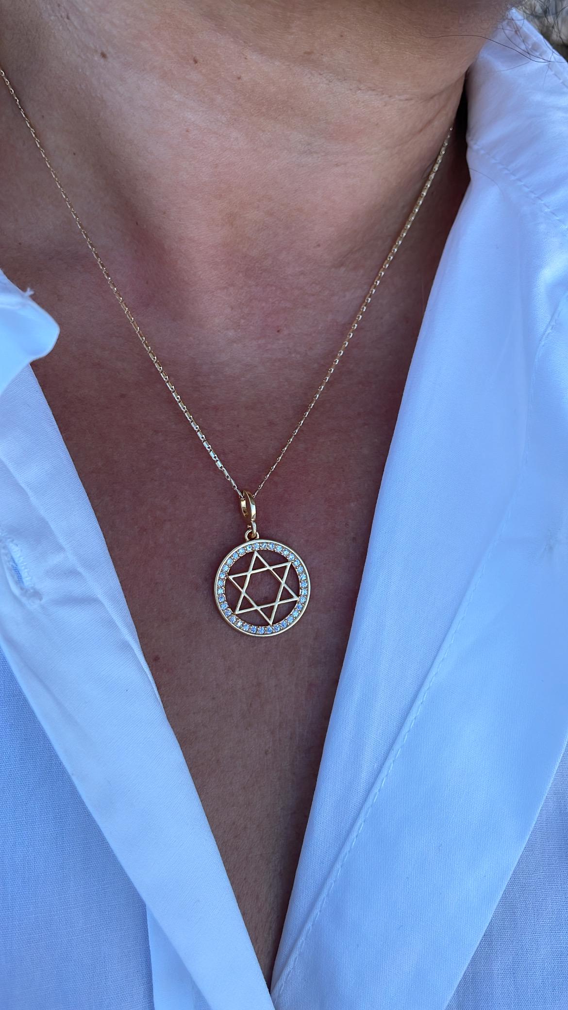 18k Gold Filled Large Star of David Outline Pendant Crowned with CZ Stones
