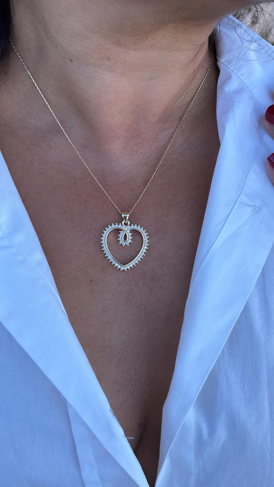 18k Gold Filled Heart Dainty Heart Pendant With Round CZ Stones