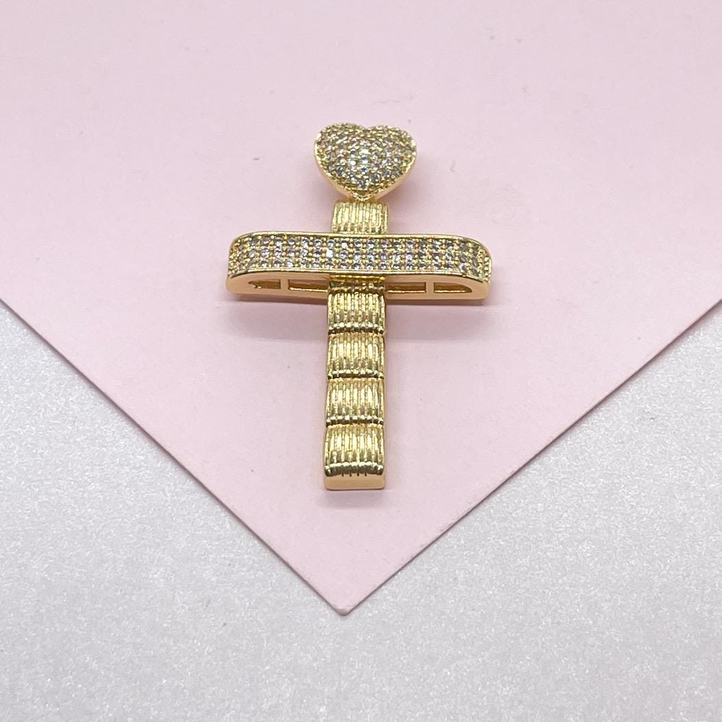 18k Gold Filled Crucifix Cross With Pave CZ Hearts