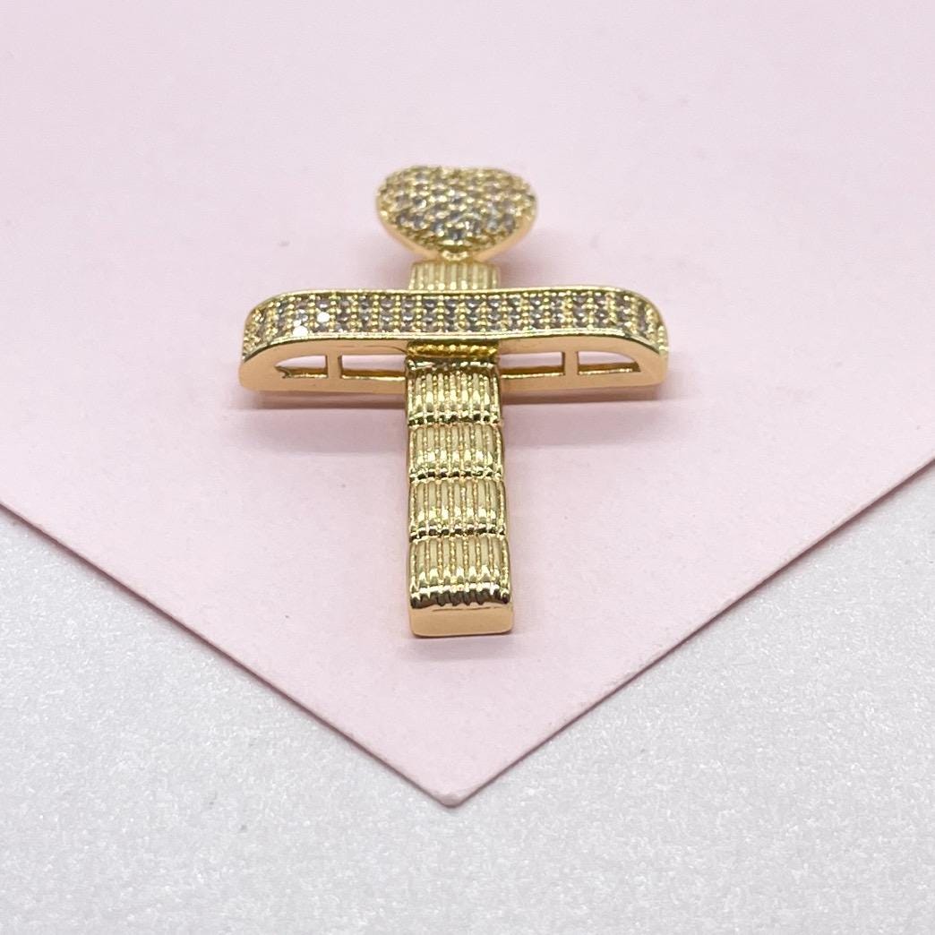 18k Gold Filled Crucifix Cross With Pave CZ Hearts