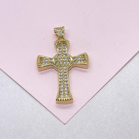 18k Gold Filled Crucifix Cross Patterned with CZ and Engraving Patterns