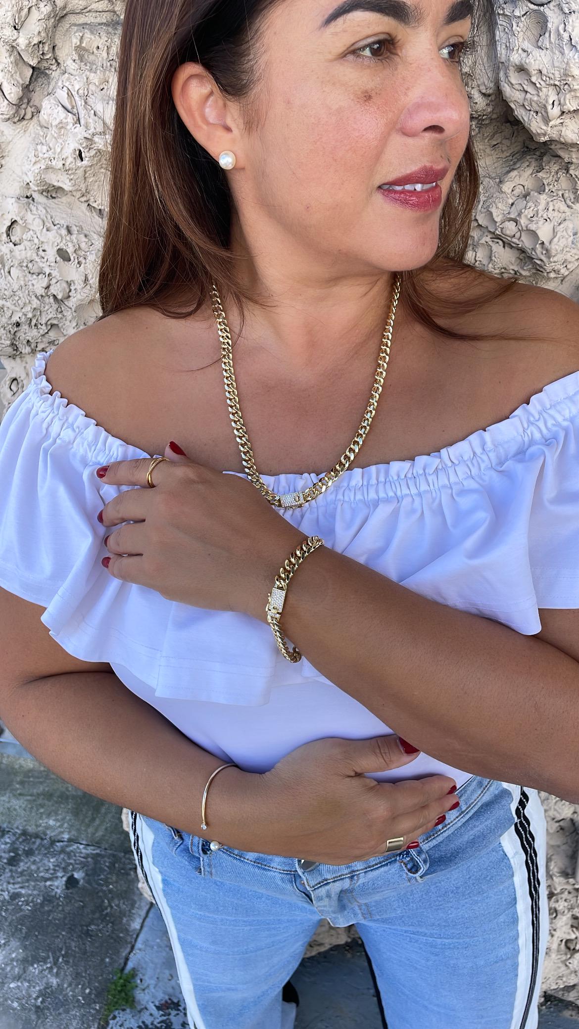 18k Gold Filled Round Edged 7mm Miami Cuban Link Necklace featuring Zirconia Box Clasp