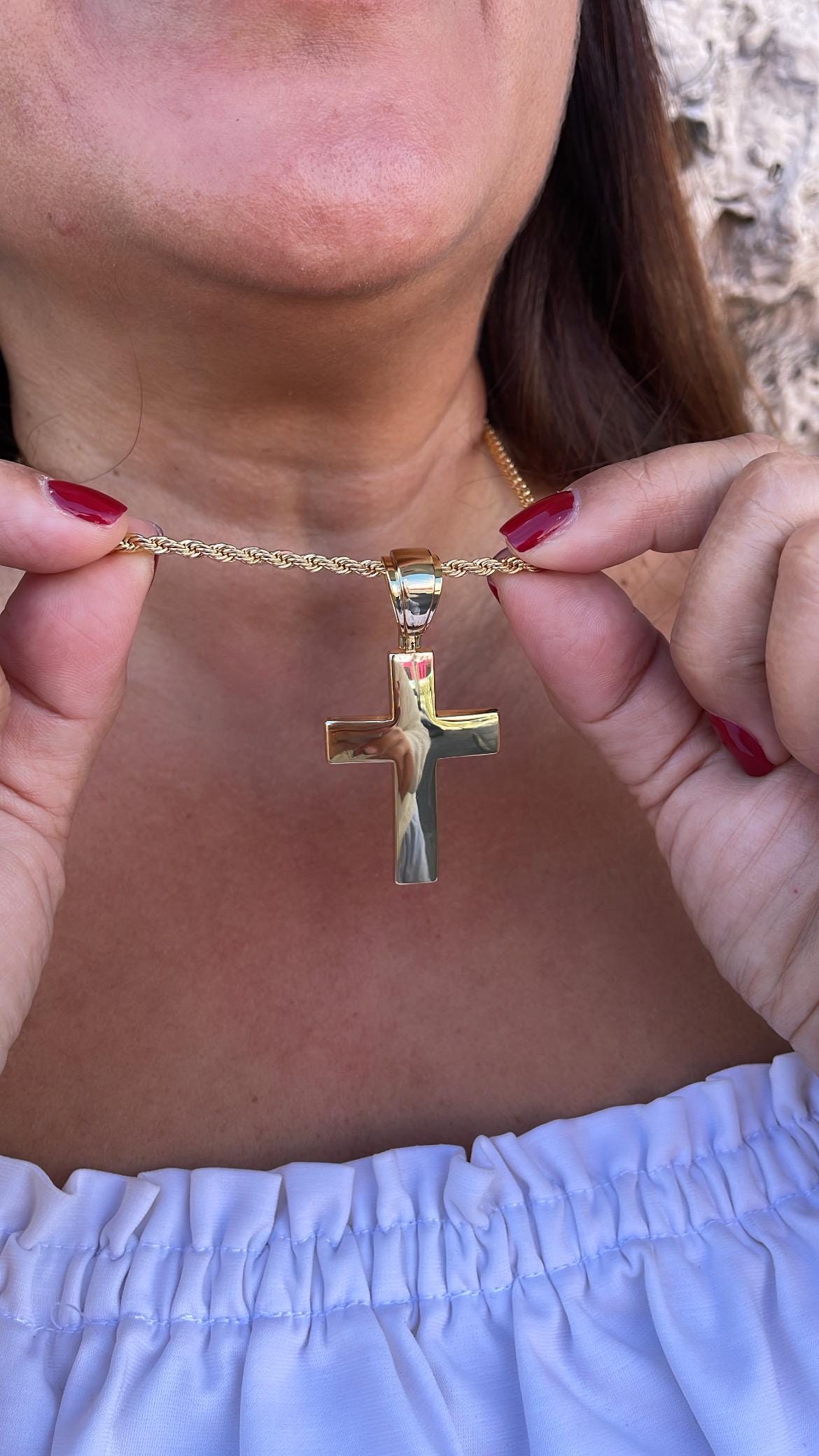 18k Gold Filled Chunky Plain XL Cross Available in 2 Sizes, Crucifix for men, Mens pendant